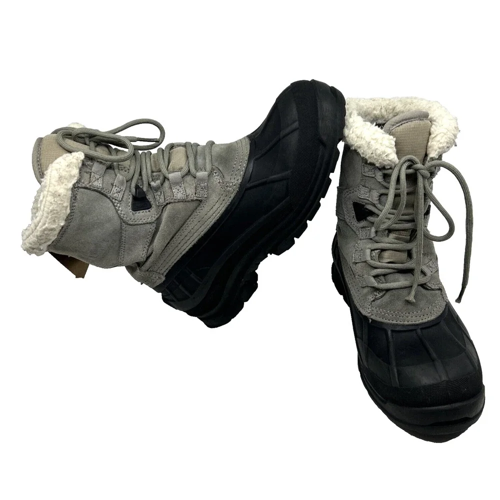 KKamik Womens Acadia Suede Snow Boots Sz 7 Sherpa Trim Rubber Waterproof Lace Up
